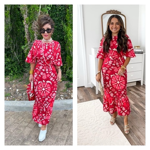 RHODE x Target Red Bat Sleeve Floral Linen Blend Midi Dress Size 17 NWT - Picture 4 of 15